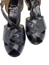Load image into Gallery viewer, 1940s Black Leather Peep Toe Shoes
