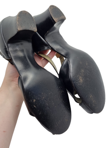 1940s Black Leather Peep Toe Shoes