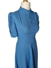 Load image into Gallery viewer, 1940s Plain Blue Crepe Long Dress
