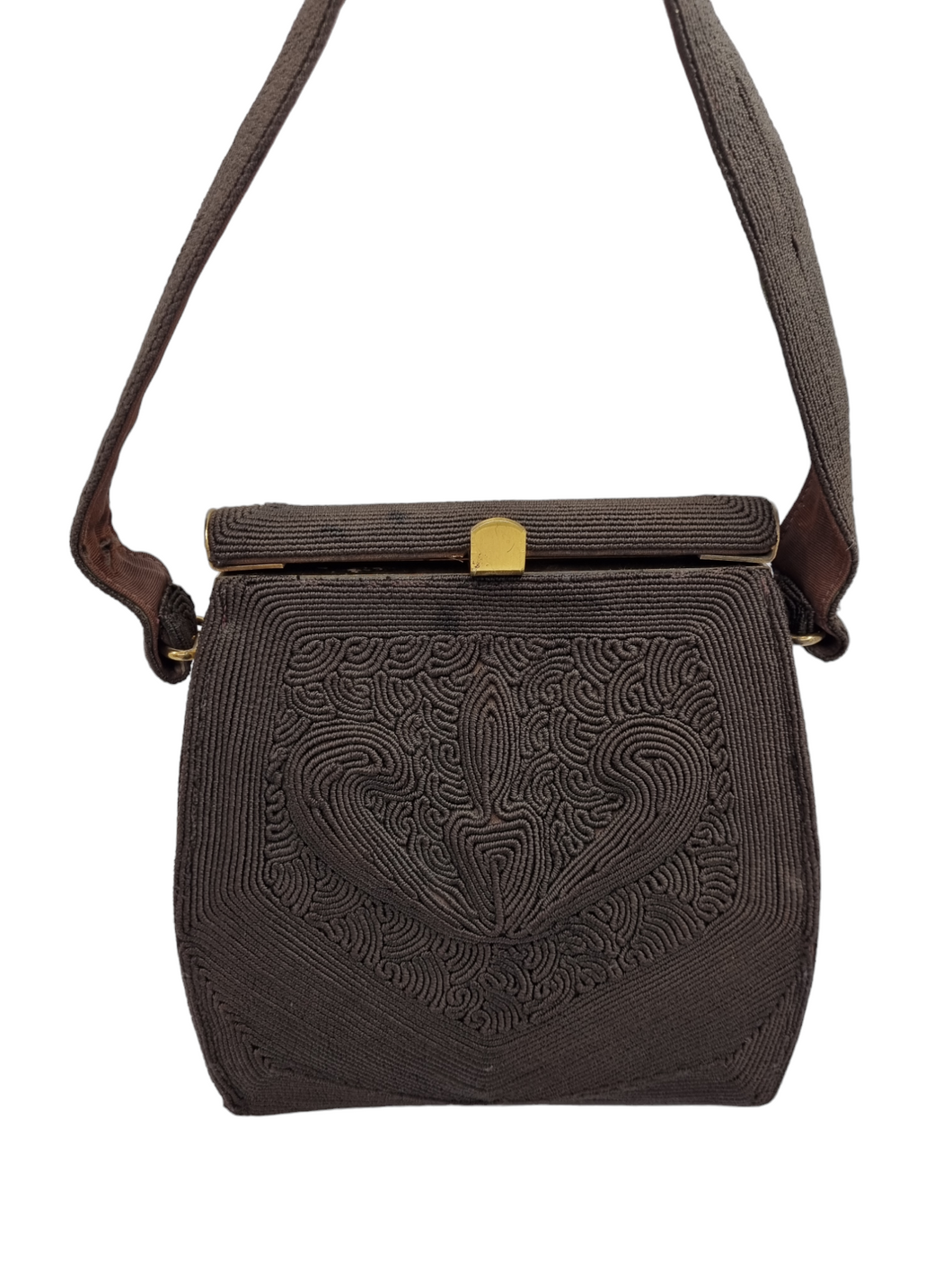 1940s Chocolate Brown Corde Box Bag