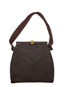 1940s Chocolate Brown Corde Box Bag