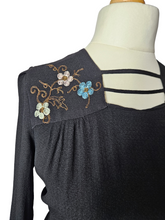 Load image into Gallery viewer, 1940s Black Embroidered Peplum Blouse
