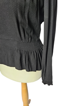 Load image into Gallery viewer, 1940s Black Embroidered Peplum Blouse
