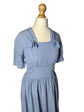 Load image into Gallery viewer, 1940s Blue and White Diamond Print Dress With Bows
