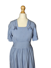 Load image into Gallery viewer, 1940s Blue and White Diamond Print Dress With Bows
