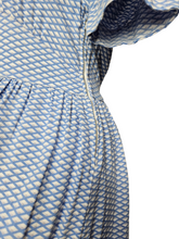 Load image into Gallery viewer, 1940s Blue and White Diamond Print Dress With Bows
