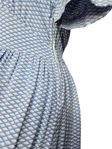 1940s Blue and White Diamond Print Dress With Bows