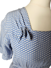 Load image into Gallery viewer, 1940s Blue and White Diamond Print Dress With Bows
