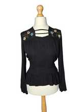 Load image into Gallery viewer, 1940s Black Embroidered Peplum Blouse
