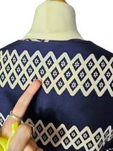 Load image into Gallery viewer, 1940s Navy and White Triangle Print Dress With Button Detail
