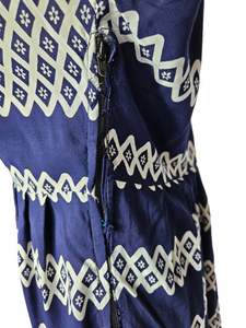 1940s Navy and White Triangle Print Dress With Button Detail