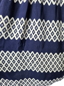 1940s Navy and White Triangle Print Dress With Button Detail