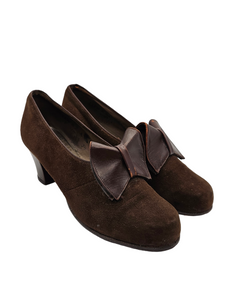 1940s Dark Brown CC41 Suede Bow Shoes