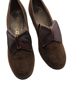 1940s Dark Brown CC41 Suede Bow Shoes