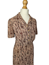 Load image into Gallery viewer, 1940s Brown and Beige Floral Paisley Print Dress
