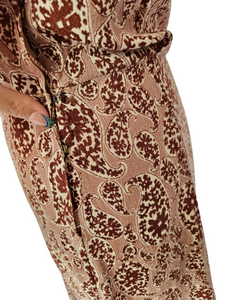 1940s Brown and Beige Floral Paisley Print Dress