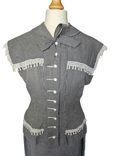 Load image into Gallery viewer, 1940s Black and White Gingham Pom Pom Summer Suit
