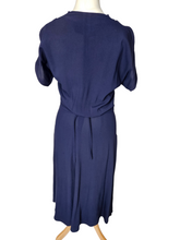 Load image into Gallery viewer, 1940s Navy Blue Rayon Dress With Huge Skirt
