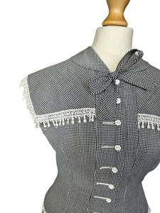 1940s Black and White Gingham Pom Pom Summer Suit