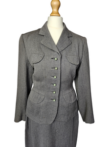 1940s Classic Wartime Grey Suit With Round Buttons