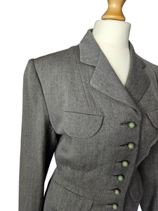1940s Classic Wartime Grey Suit With Round Buttons