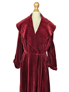 Late 1940s Burgundy Red Velvet Princess Coat