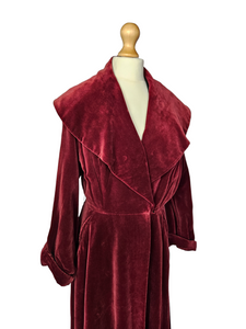 Late 1940s Burgundy Red Velvet Princess Coat