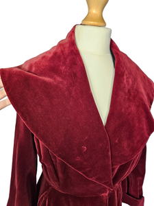 Late 1940s Burgundy Red Velvet Princess Coat