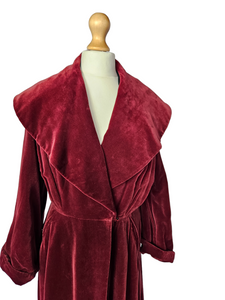 Late 1940s Burgundy Red Velvet Princess Coat