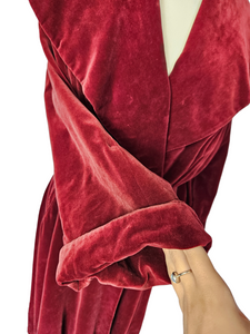Late 1940s Burgundy Red Velvet Princess Coat