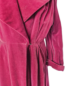 Late 1940s Burgundy Red Velvet Princess Coat