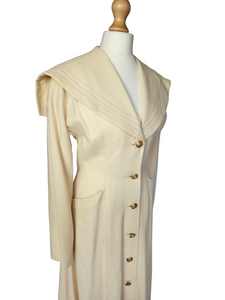 1940s Cream Sailor Coat With Nautical Collar Back  and Buttons