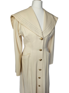 1940s Cream Sailor Coat With Nautical Collar Back  and Buttons
