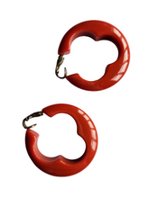 Load image into Gallery viewer, 1940s Orangey Red Unusual Shape Bakelite Hoop Earrings

