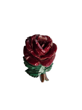 Load image into Gallery viewer, 1940s Dark Red Carved Bakelite Rose Brooch
