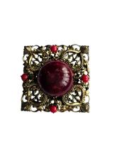 Load image into Gallery viewer, 1930s Czech Red Stone Filigree Brooch
