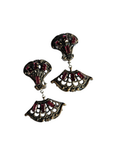Load image into Gallery viewer, 1930s Czech Red Glass Filigree Fan Earrings
