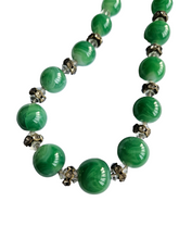 Load image into Gallery viewer, 1930s Deco Green Marbled Glass and Rhinestone Necklace
