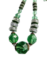 Load image into Gallery viewer, 1930s Deco Green and Clear Glass Necklace
