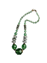 Load image into Gallery viewer, 1930s Deco Green and Clear Glass Necklace
