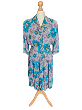 Load image into Gallery viewer, 1940s CC41 Teal, Lilac and Yellow Crepe Dress and Jacket Set
