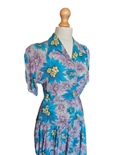 Load image into Gallery viewer, 1940s CC41 Teal, Lilac and Yellow Crepe Dress and Jacket Set
