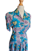 Load image into Gallery viewer, 1940s CC41 Teal, Lilac and Yellow Crepe Dress and Jacket Set
