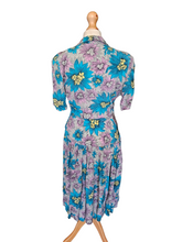 Load image into Gallery viewer, 1940s CC41 Teal, Lilac and Yellow Crepe Dress and Jacket Set
