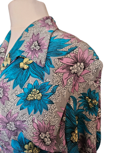 1940s CC41 Teal, Lilac and Yellow Crepe Dress and Jacket Set