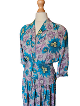 Load image into Gallery viewer, 1940s CC41 Teal, Lilac and Yellow Crepe Dress and Jacket Set
