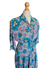 Load image into Gallery viewer, 1940s CC41 Teal, Lilac and Yellow Crepe Dress and Jacket Set
