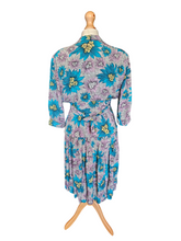 Load image into Gallery viewer, 1940s CC41 Teal, Lilac and Yellow Crepe Dress and Jacket Set
