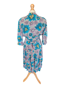 1940s CC41 Teal, Lilac and Yellow Crepe Dress and Jacket Set