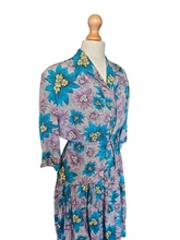Load image into Gallery viewer, 1940s CC41 Teal, Lilac and Yellow Crepe Dress and Jacket Set
